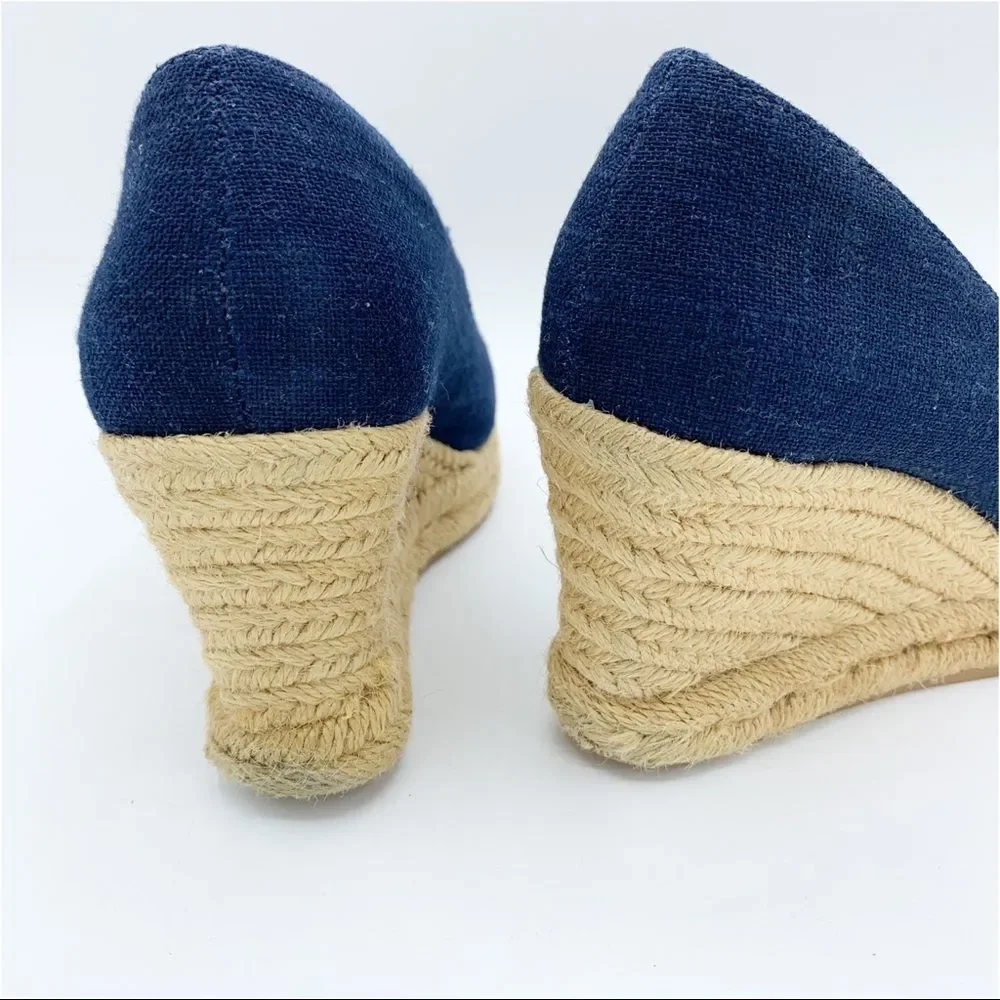 Jack Rogers Palmer Blue Closed Cap‎ Toe Fabric/Leather Wedge Espadrilles Sz 5